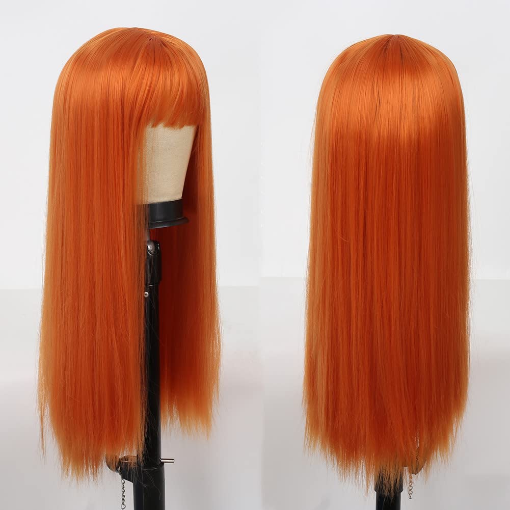 Amazon.com: Swiking Orange Long Straight Women Wig with  display picture 2