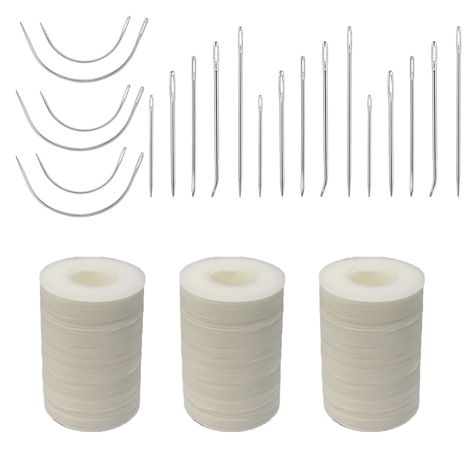 3 Sets of 0.45mm Natural Linen Sewing with 21 Hand Sewing Thread Needles for Leather Crafts,Purses and Accessories,Durable Bracelet String for Hand Sewing Leather Products (White)