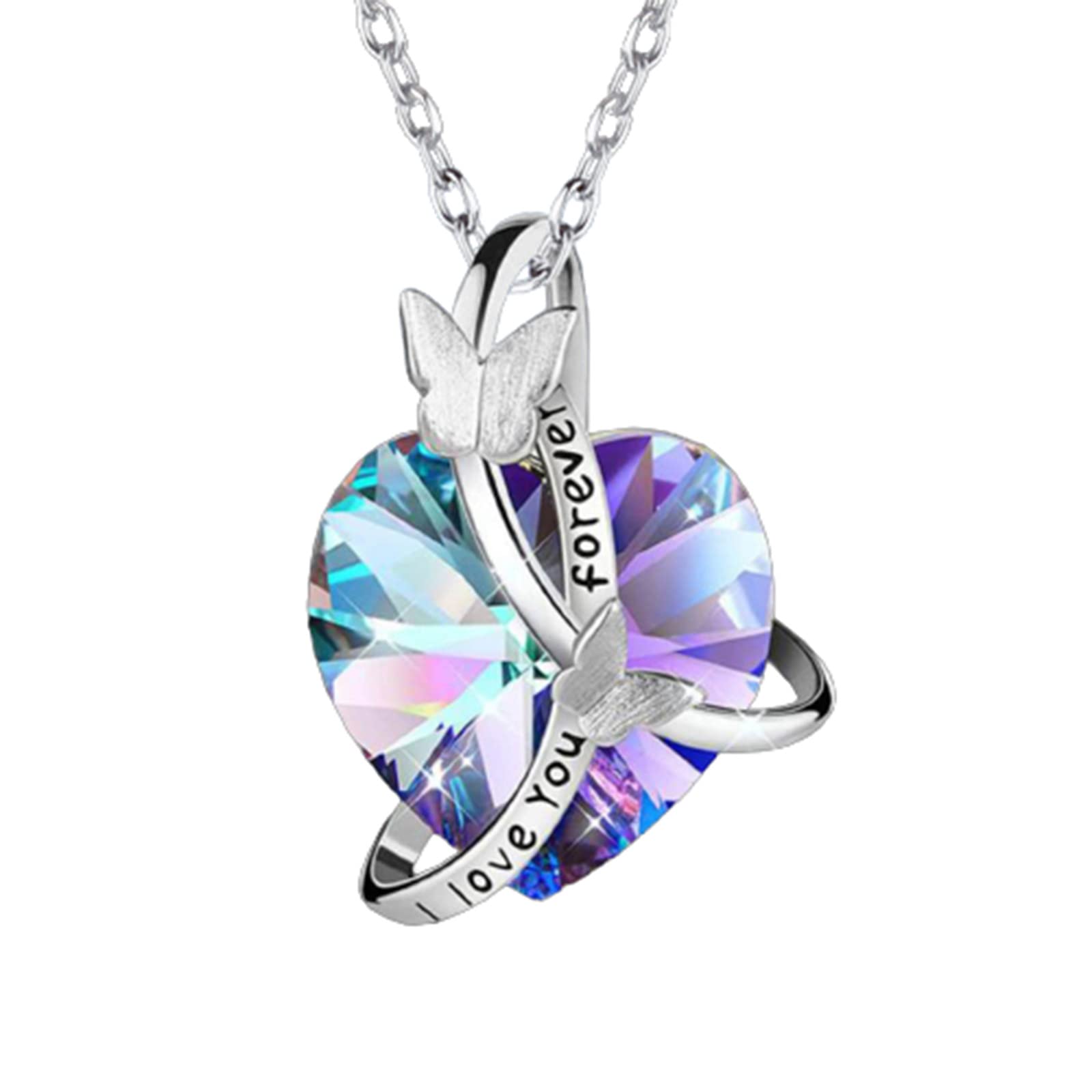 Collana A Cuore Con Farfalla E Cristalli – Gioiello Lariat Con Catena Strass – Regalo Per Donne E Ragazze (Argento)