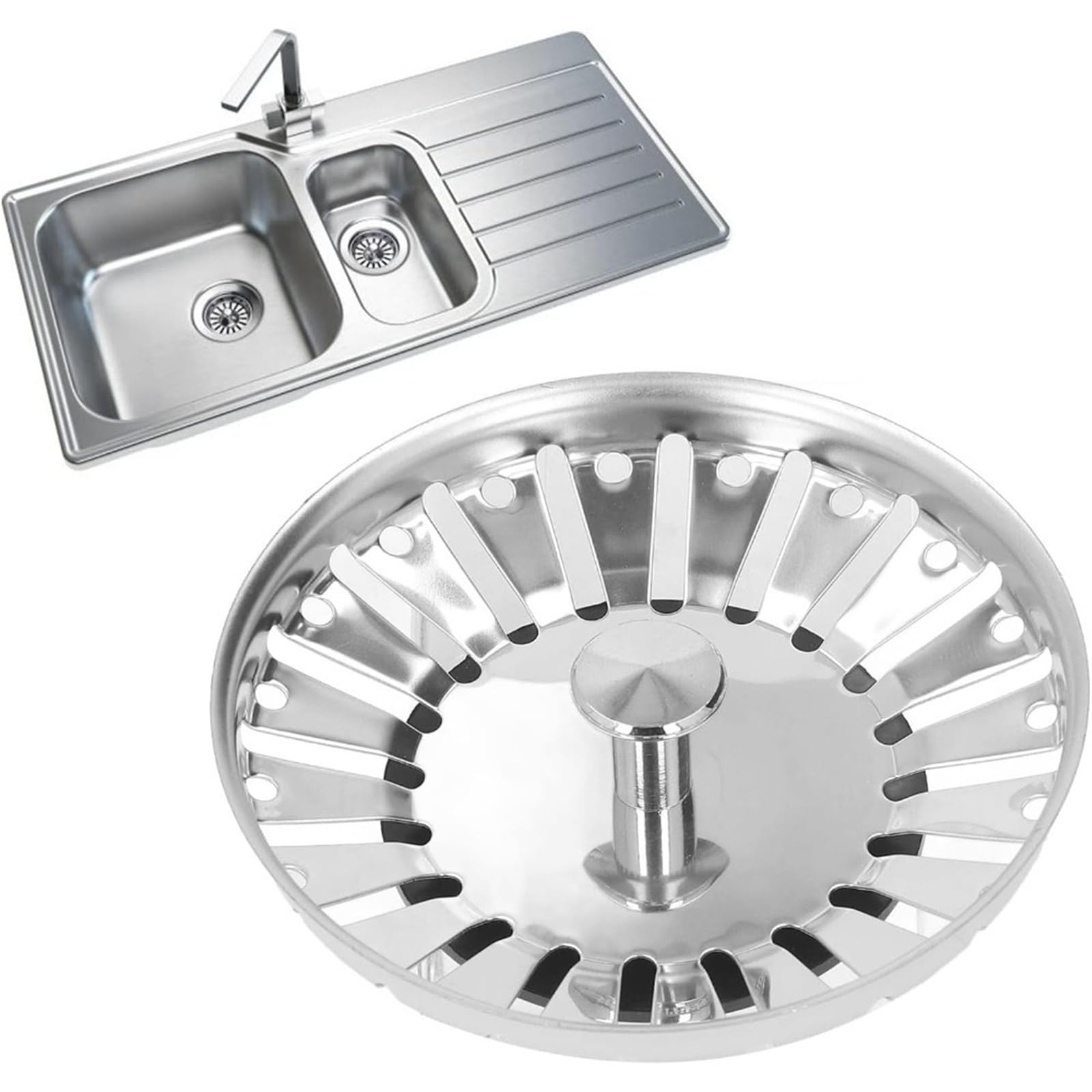 Kitchen Sink Drain Stopper Strainer Stainless Stee Kitchen Sink Filter 78/79/82/84mm Hole Bathtub Hair Catcher Stopper Bathroom Sewer Drain Strainer(84mm silvery)