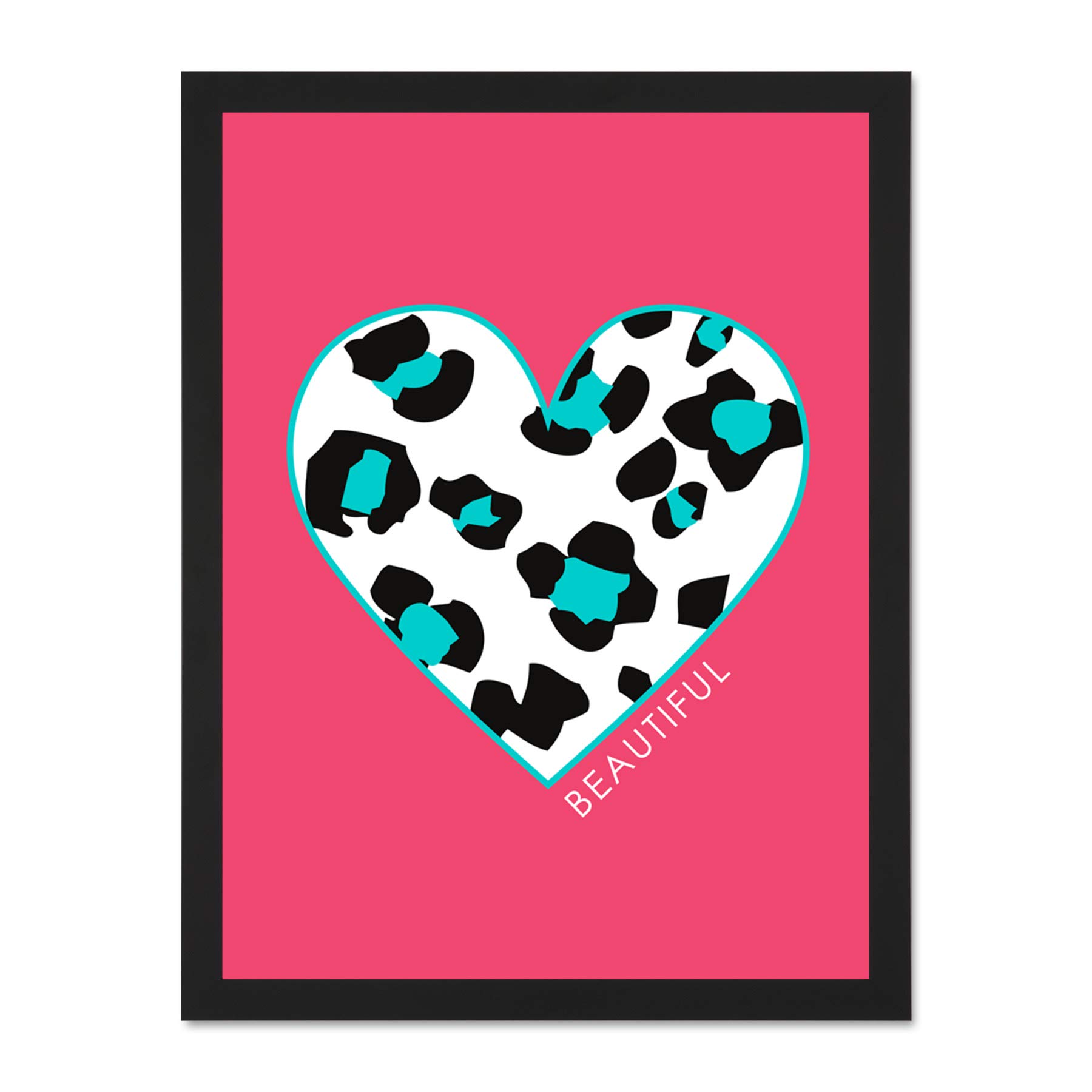 Wee Blue Coo Pink Teal Leopard Beautiful Large Framed Art Print Wall Poster 18x24 inch