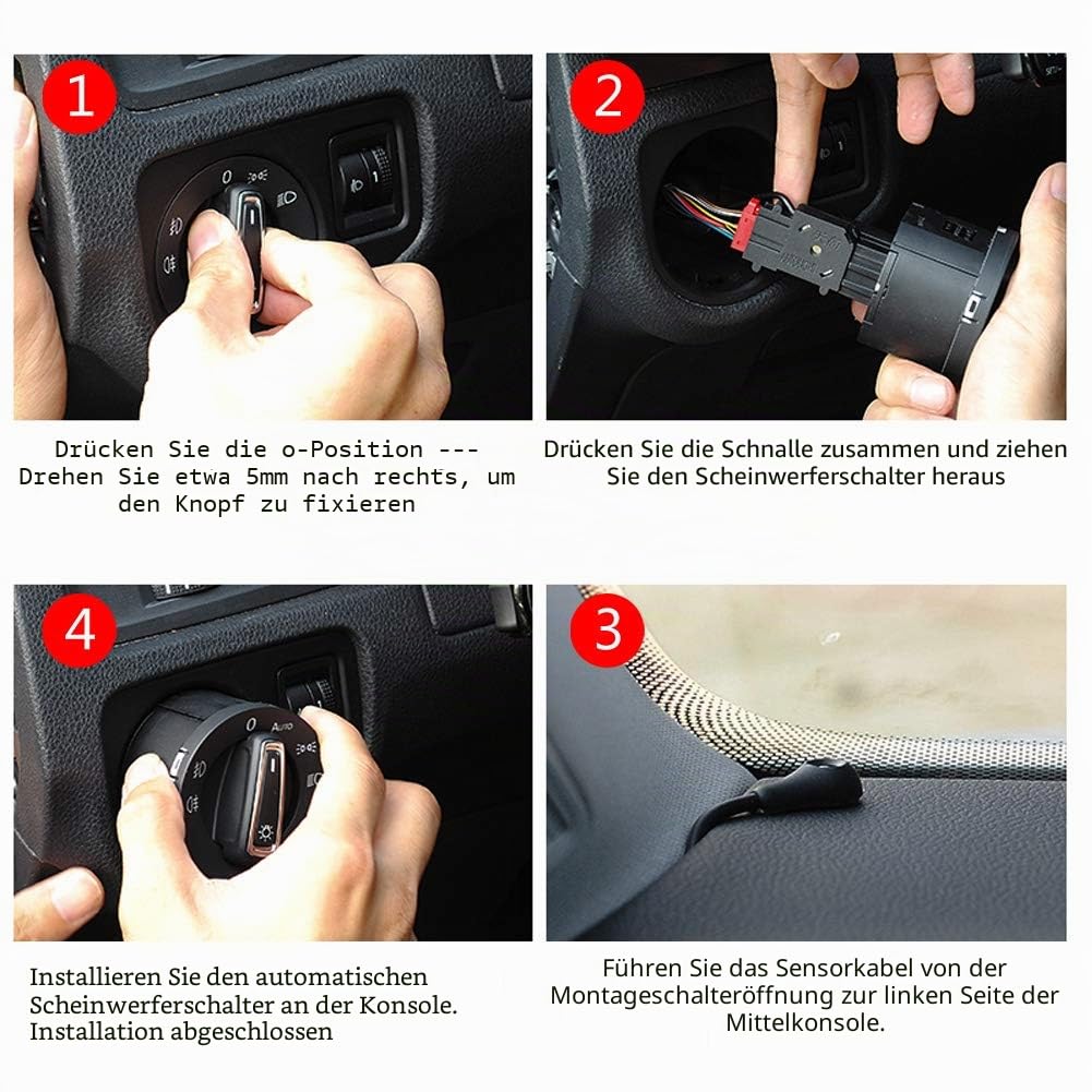 Keenso Auto Lichtschalter Modul, Auto Scheinwerferschalter Lichtschalter mit Lichtsensor Scheinwerferschalter 1Z0941431K für MK5 MK6