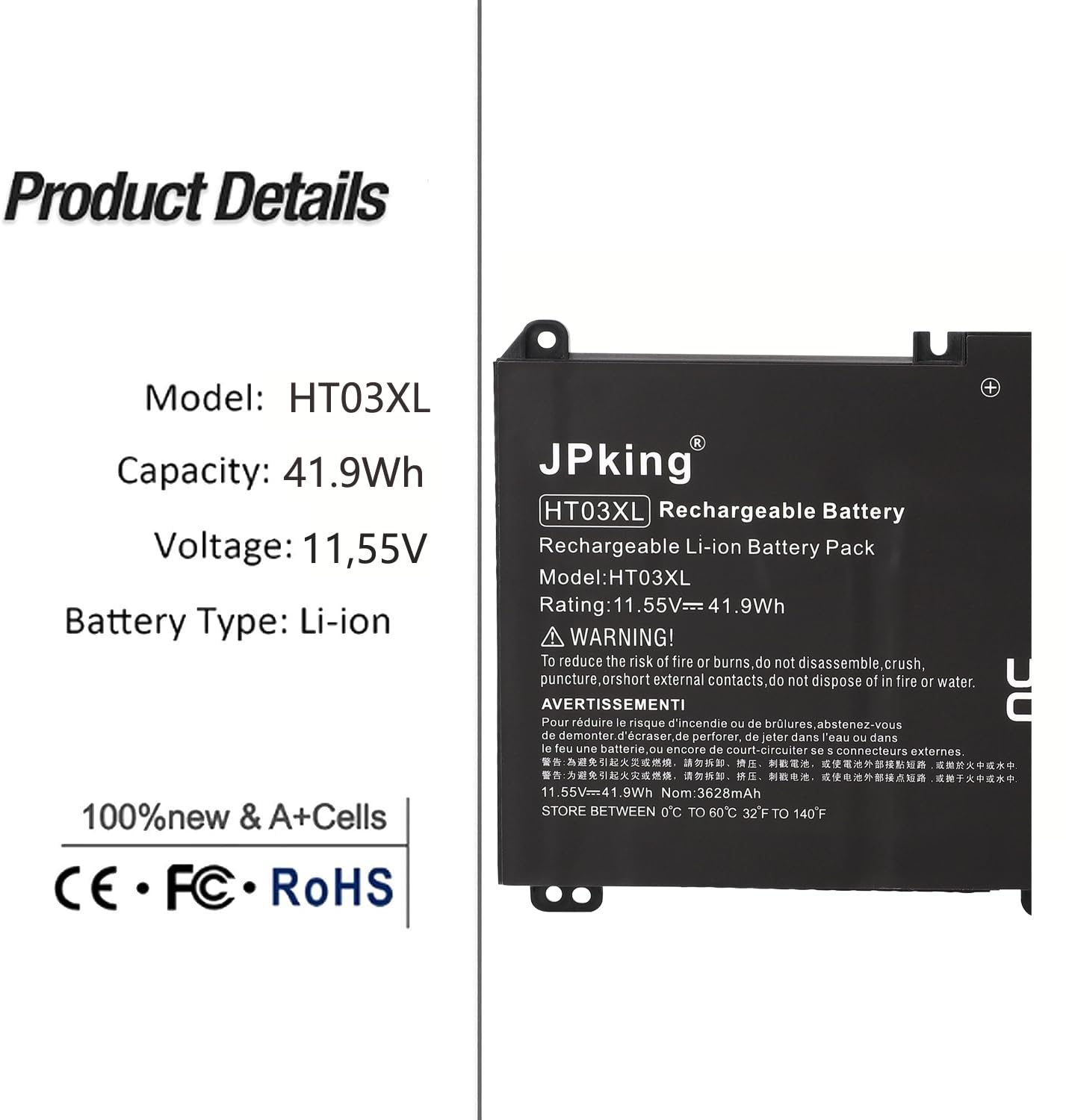 JPking HT03XL Batteria per laptop HP Pavilion 250 G7 255 G7 14-CE 14-CF 14-CK 14-cm 14Q-CY 14S-CF 15-CS 15-CW 15-DA 15-CR 15-CU 17-by 255 G5 348 L11421-542 HSTNN-LB8M 17-CA Series HSTNN-1B80