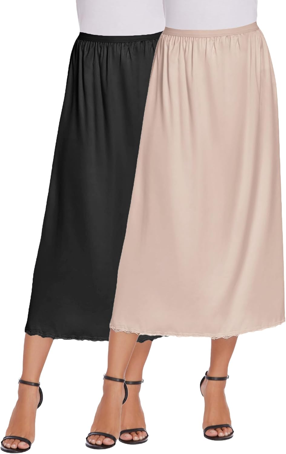 Avidlove Women's Satin Half Slip 36" Lace Long Underskirt S-XXL