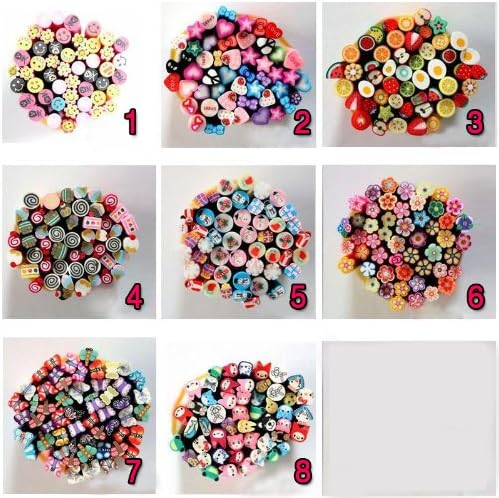 50pcs Fimo Canes Rods Sticks Polymer Clay 3D Nail Art Stickers Decoration Flowers Cats Fruit Smiles BJS6 (Fruit Eggs Mixed BJS6-3)
