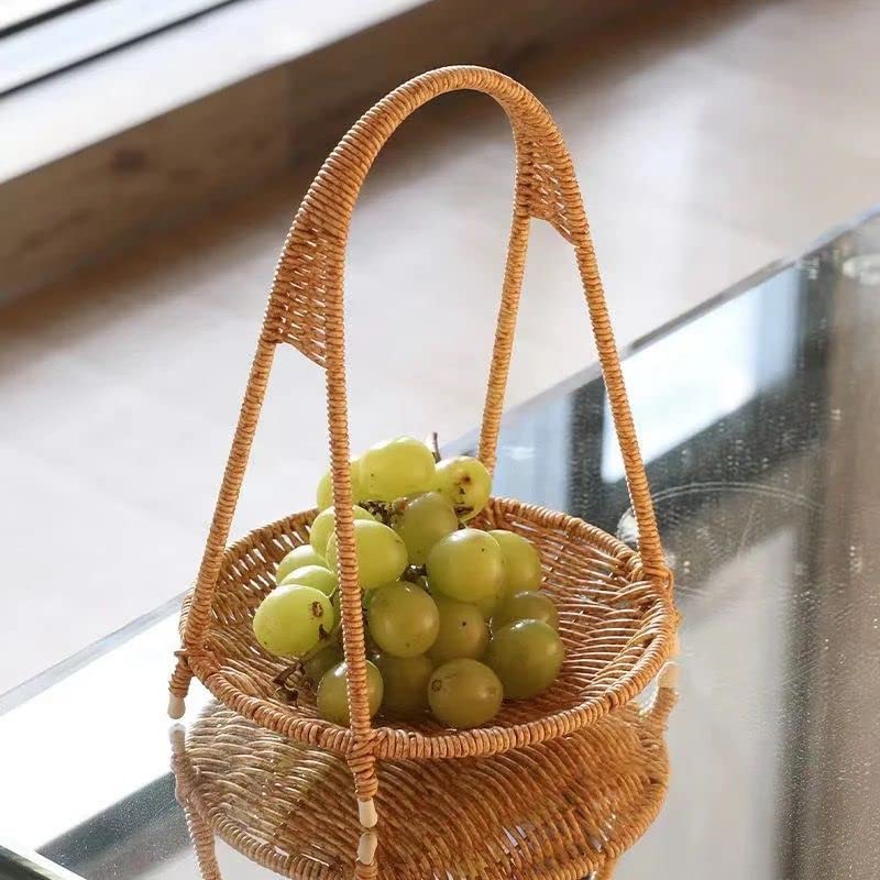 Single Tier Bamboo Basket Rack | Handwoven Wicker Serving Baskets with Standing Rack Set | Food, Fruit, Snack, Cookies Display Centerpiece or Coffee Table, Dining table Décor (Circular 1)