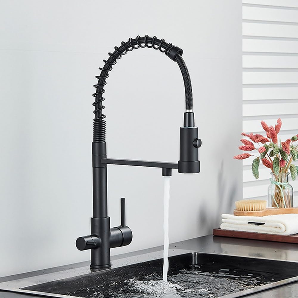 FCXWEVR Matte Black Kitchen Water Filter Faucet Dual Spout Drinking Water Mixer Tap with Rotation for Easy Purification Modern Design & Efficient Filtration System
