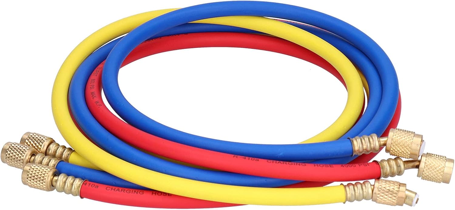 CT 360RYB H AC Charging Hose, Refrigerant Pipe for R410A R134a R12, 1.5Meter Rubber Brass Hose with Diaphragm Valve, High Pressure 800PSI Refrigerant Charging Hose for Auto AC Indu