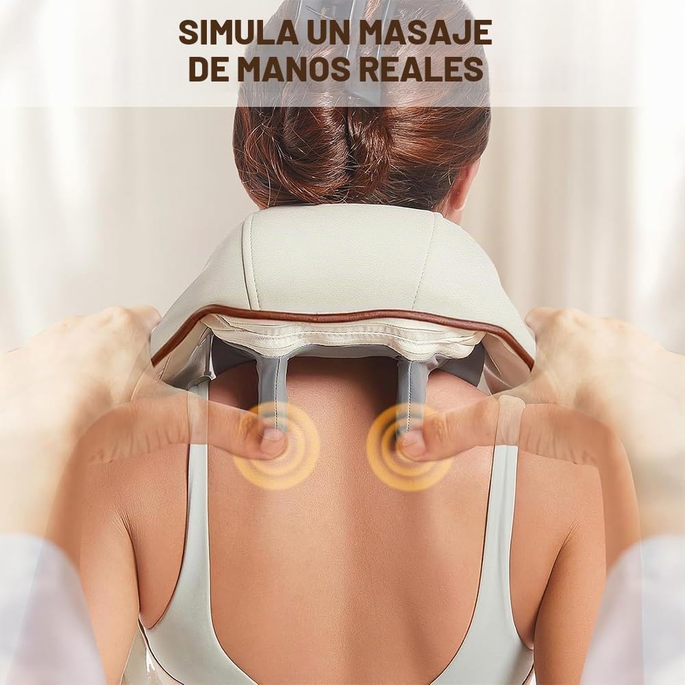 Masajeador de Cuello 6D, Inalámbrico de Hombros y Cuello | con Masaje de Amasado Profundo, 2 Niveles de Calor & Funda Lavable, Regalos Originales para Mujer, Hombre, Mamá, Papá