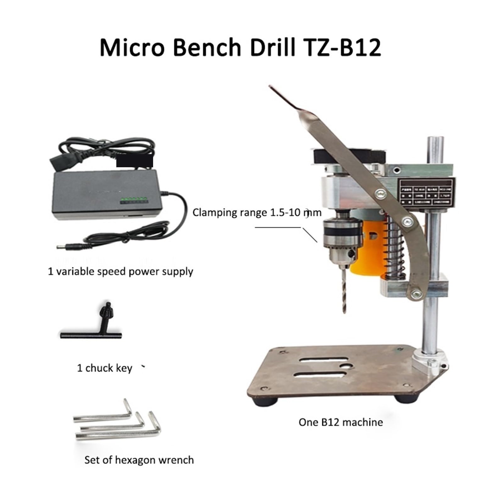 Mini Taladro De Banco Escritorio En Miniatura Pequeño, Herramienta Reparación Relojes Precisión DIY, Máquina Perforadora DC For El Hogar Diseño eficiente(TZ-B12 and vise)