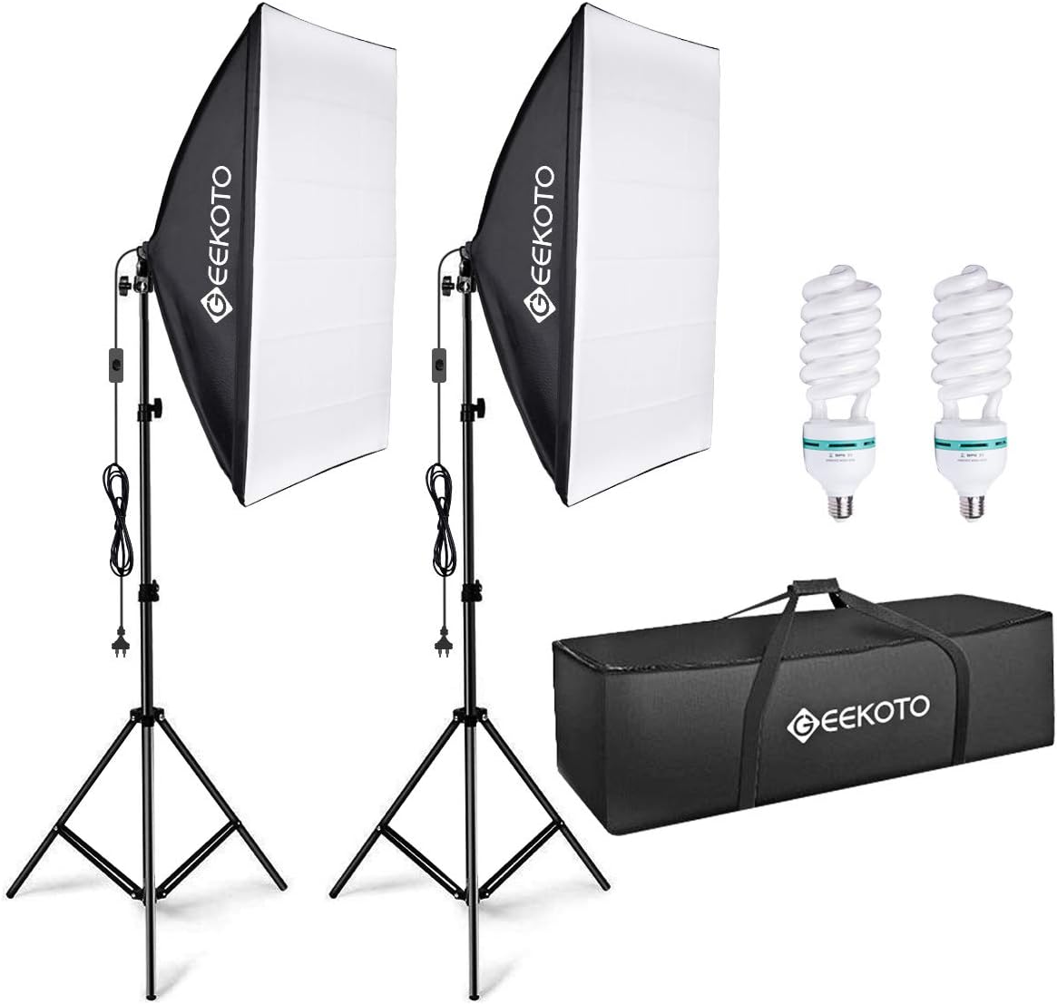 GEEKOTO Softbox Lighting,Video Softbox,Photo Softbox,Studio Lights 20"x 28",Photography Continuous Softbox Lighting Kit with 2(85W 5500K) E27 Bulbs,Ideal for Studio Portraits,Product Photography