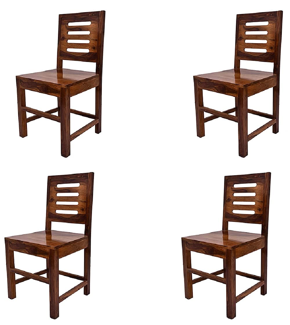 Sheesham Wood Dining Chairs Set of 4 for Dining Room Furniture || Solid Wood Chairs Set Without Cushion for Living Room Home and Office - Honey Finish (Already Assembled)-image-22