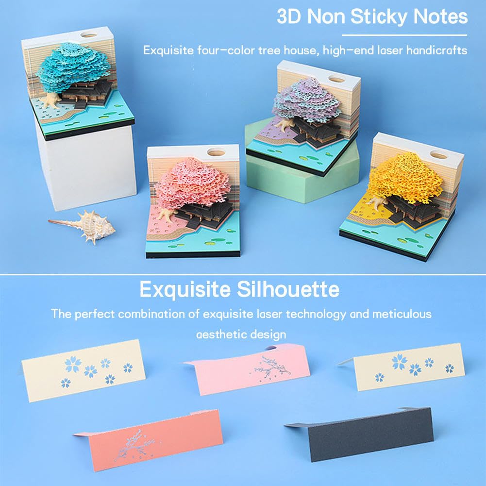 Bloc de notas artístico, bloc de notas 3D, bloc de notas de escultura de papel 3D, manualidades creativas de tallado de papel, notas no adhesivas desgarrables, notas adhesivas 3D con luz y soporte