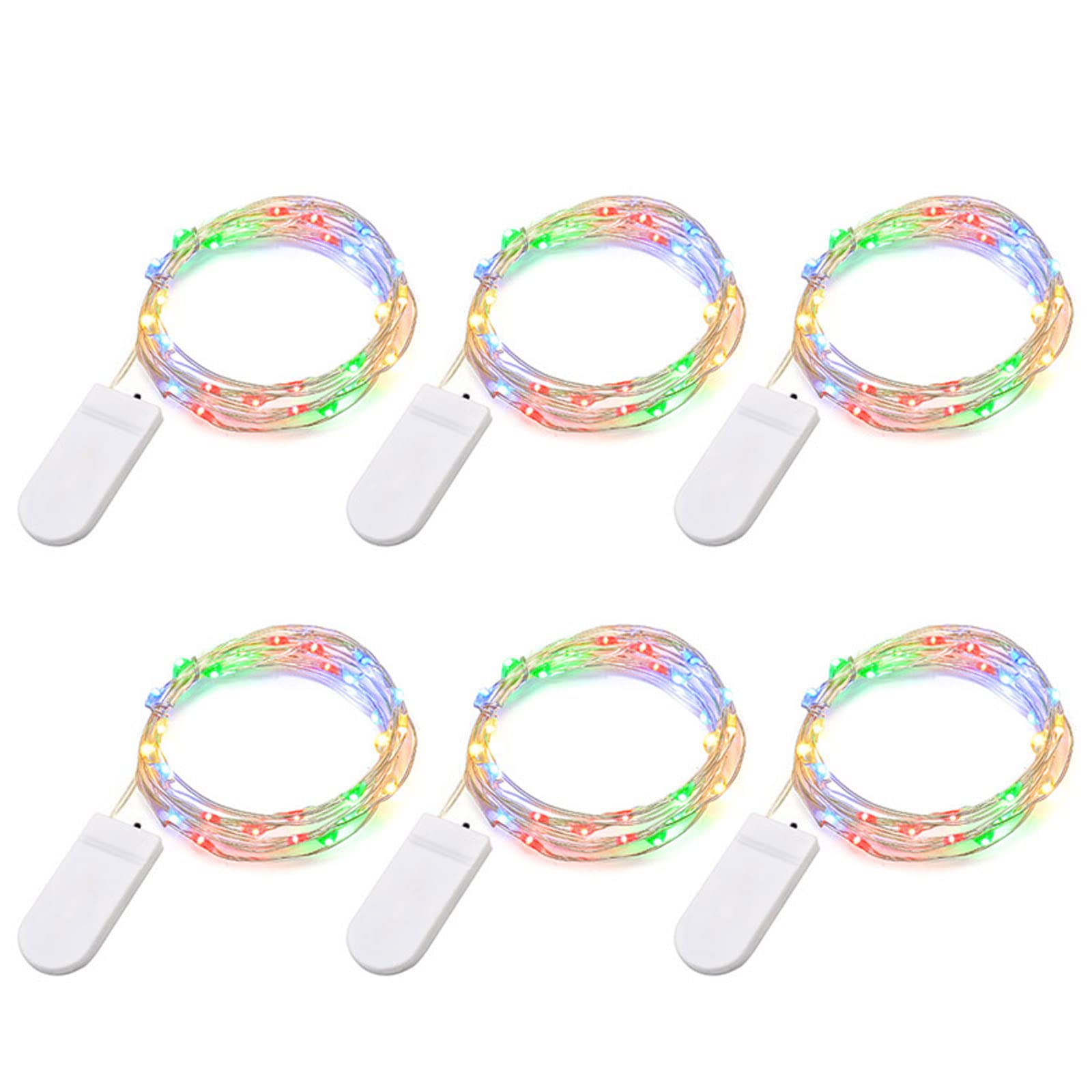 Fairy Lights CR2032 Battery Operated,2 Meter 20LEDs Micro Silver Wire String Lights for Bedroom Christmas Party Wedding Decoration (Multi-Color,6Pack)