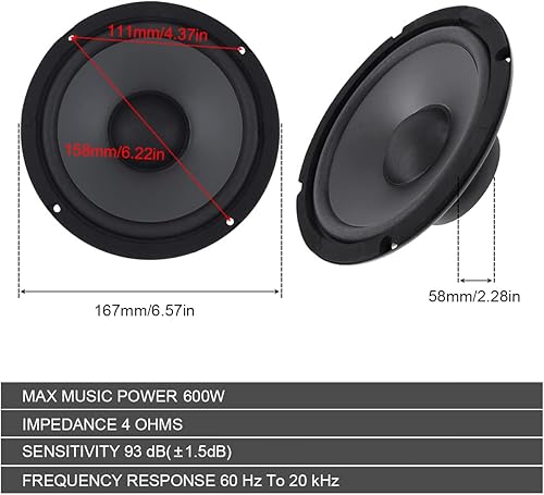Miniatura 2 de Altavoz de audio para automóvil, 6.5 pulgadas, 600 W, 2 vías, altavoz coaxial de alta fidelidad, puerta del vehículo, audio automático, música