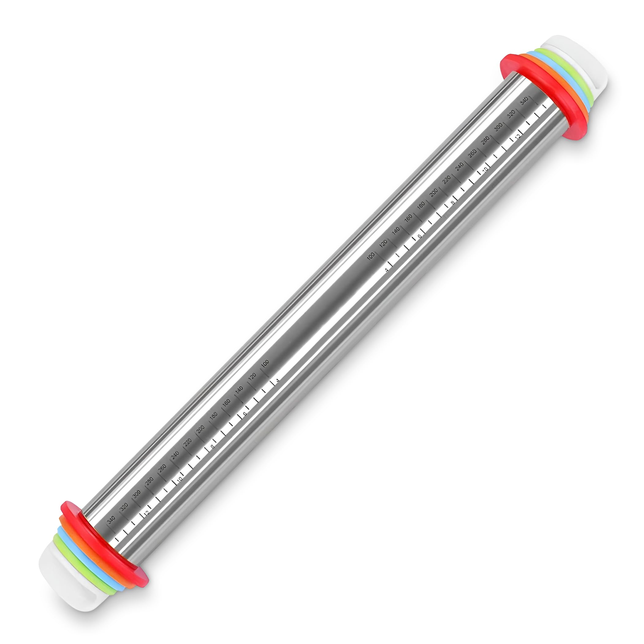 Kessy Kayla Adjustable Stainless Steel Rolling Pin – 17‑Inch 304 Food Grade Dough Roller with Thickness Rings (2mm/3mm/6mm/10mm) for Cookies, Pastry, Fondant & Pizza