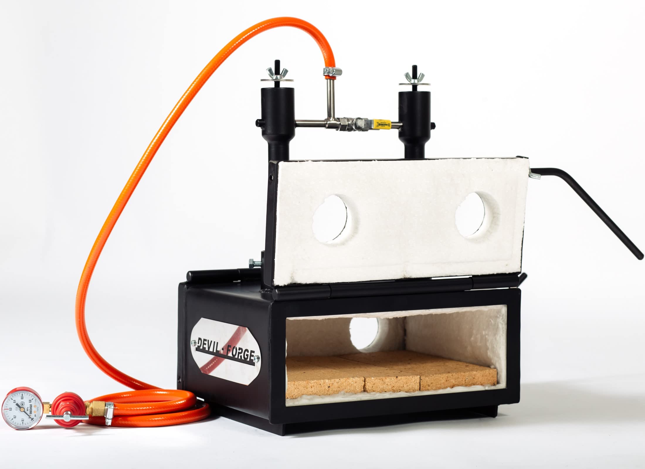 DEVIL-FORGE Forgia a Gas Propano DFHS2+2D/5.2" Fucina con 2 Bruciatori DFP (160.000 BTU) uso 1o2, 2Porte, Valvola a Sfera, Fabbricazione di Coltelli, Lavorazione dei Metalli, Fabbro, Maniscalco 1370°C
