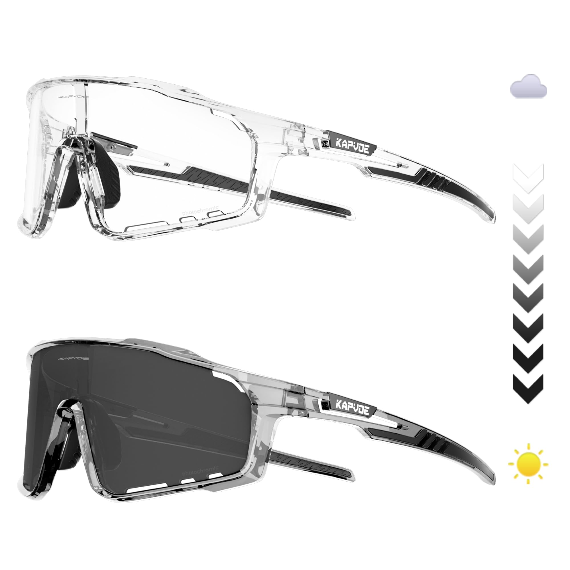 KAPVOE Gafas de Ciclismo Fotocromáticas Gafas de Sol Deportivas con Lentes Claras para Hombres y Mujeres Protección UV400 Ideales para Bicicleta de Montaña Carrera Conducción Béisbol y Golf 60