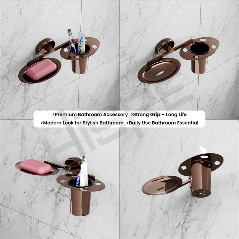 Chrome Square Bathroom Accessory Set | Wall Mounted Soap Dish & Toothbrush Holder with Tumbler | Durable Rustproof Bathroom Organizer (ROSE GOLD, 708), photo 5 of 5