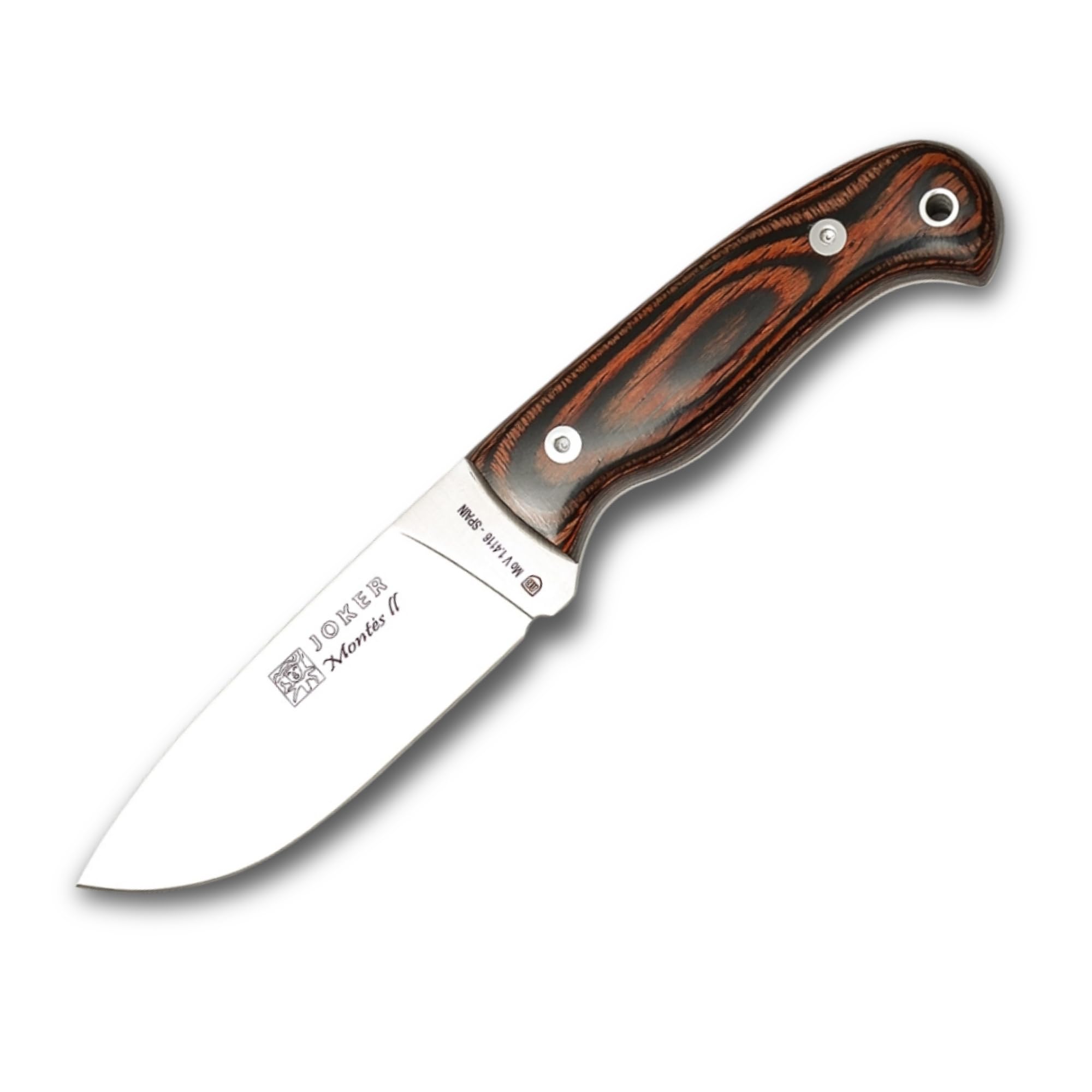Joker Cuchillo de Caza Montés II CR58 con Mango Stamina, Hoja de 11 cm, con Funda de Cuero Color marrón, Herramienta de Pesca, Caza, Camping y Senderismo