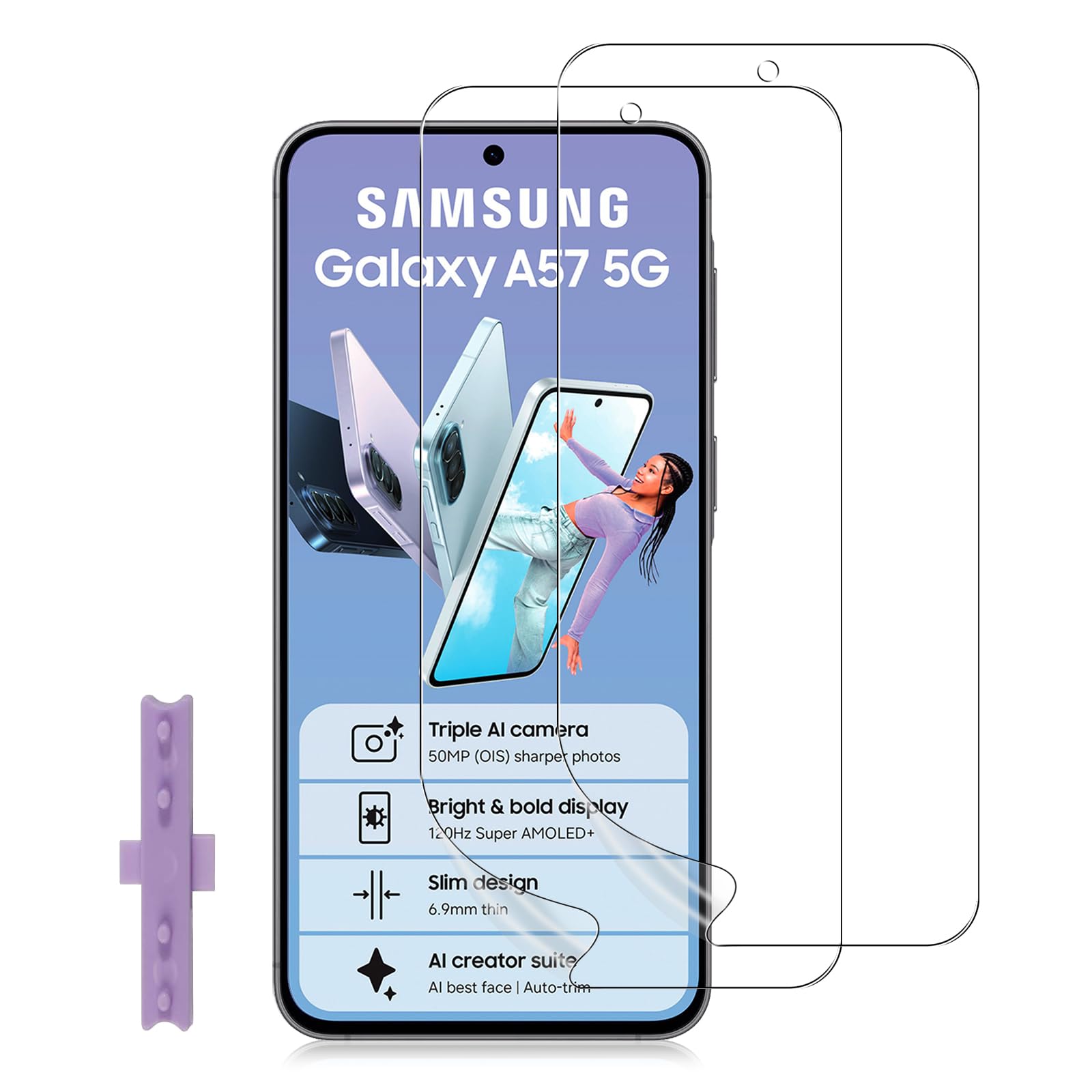 LiiLaa Hydrogel Diplayschutzfolie für Samsung Galaxy A57 / S25 FE 5G mit Positionierhilfe, 2 Stück Weiche TPU Schutzfolie, Flexible Folie Fingerabdrücke Entsperren Film
