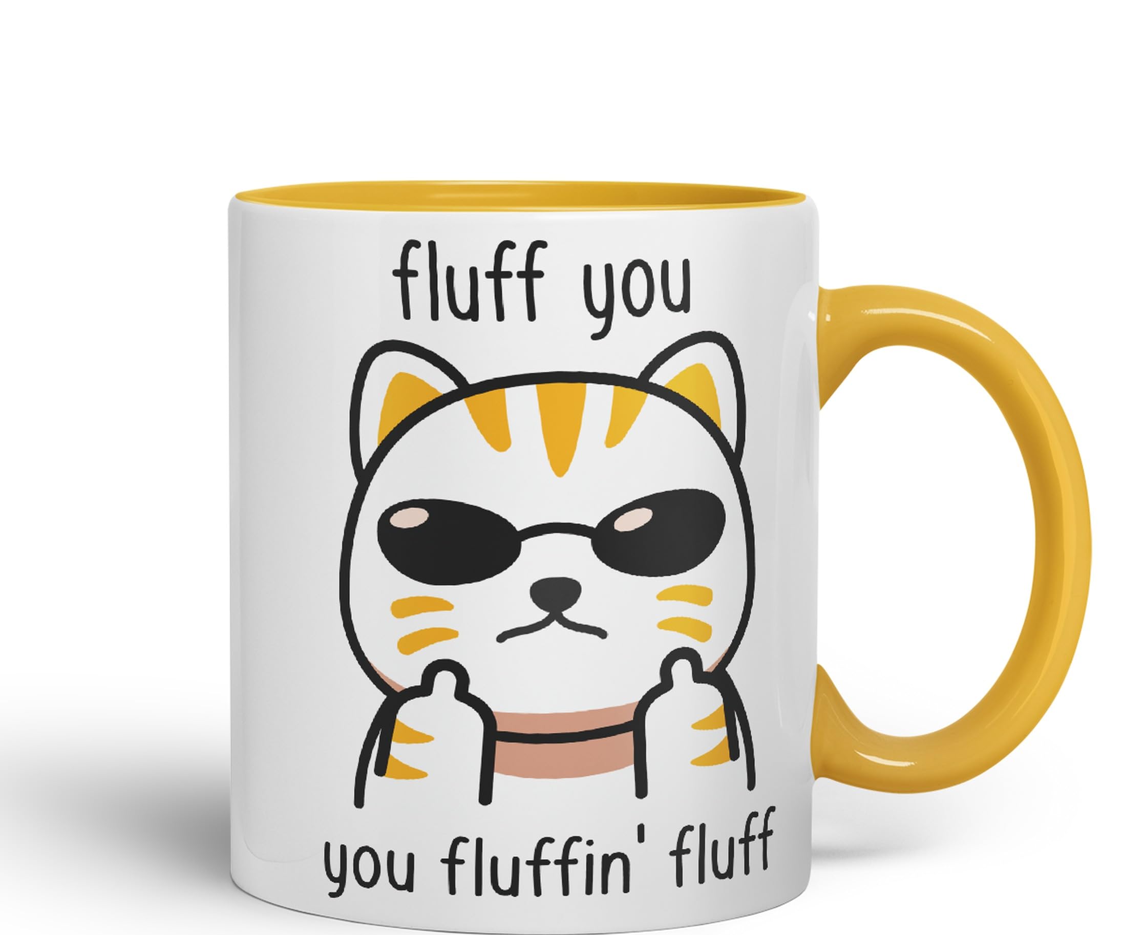 Vixar Fluff You Cat Joke Adult Ceramic Mug Coloured Mug Cup Gift Tea Coffee Christmas Office Home (G Yellow)