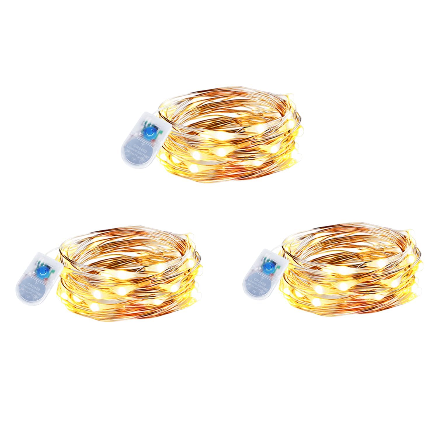 innolife Aufgerüstet 3 Stück Lichterkette mit Timer, 2M 20LEDs Kupferdraht Lichterkette mit CR2450 Batterie, Wasserdichte, für Party Weihnachten Halloween Hochzeit Innen und Außen Deko, Warmweiß