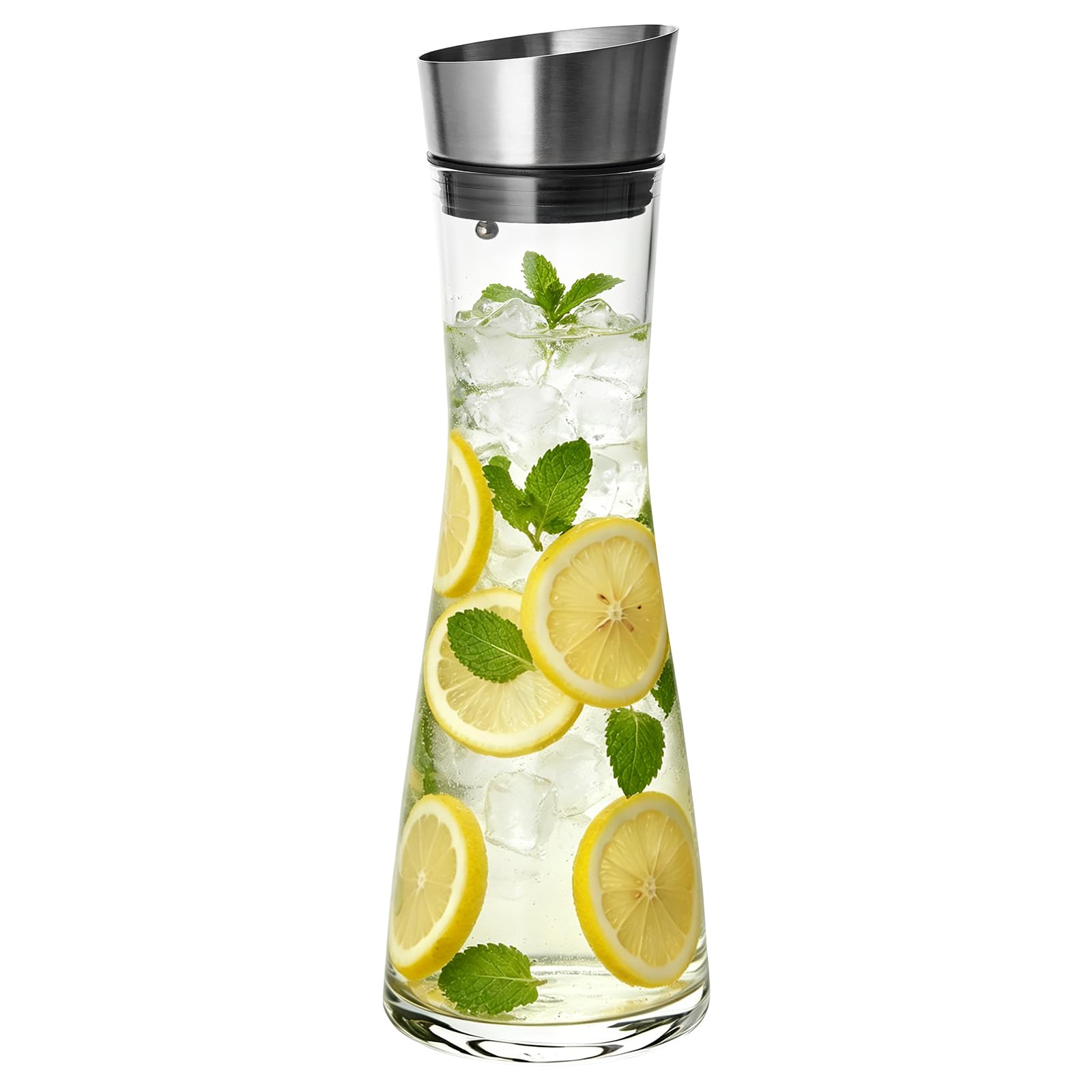 GLASKEY Glass Water Carafe with Lid,1000ml Glass Water Jug with Stainless Steel Gravity Lid,Dishwasher Safe, Borosilicate Glass Pitcher for Hot and Cold Water,Milk,Coffee and Homemade Drinks