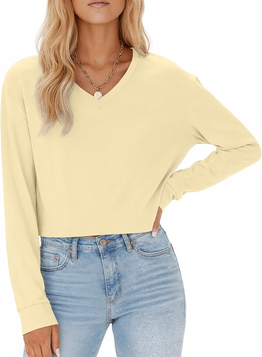 Tankaneo Womens V Neck Cropped T Shirts Casual Summer Crop Tops Half Sleeve Solid Color Crop Baisc Tees - Image 4