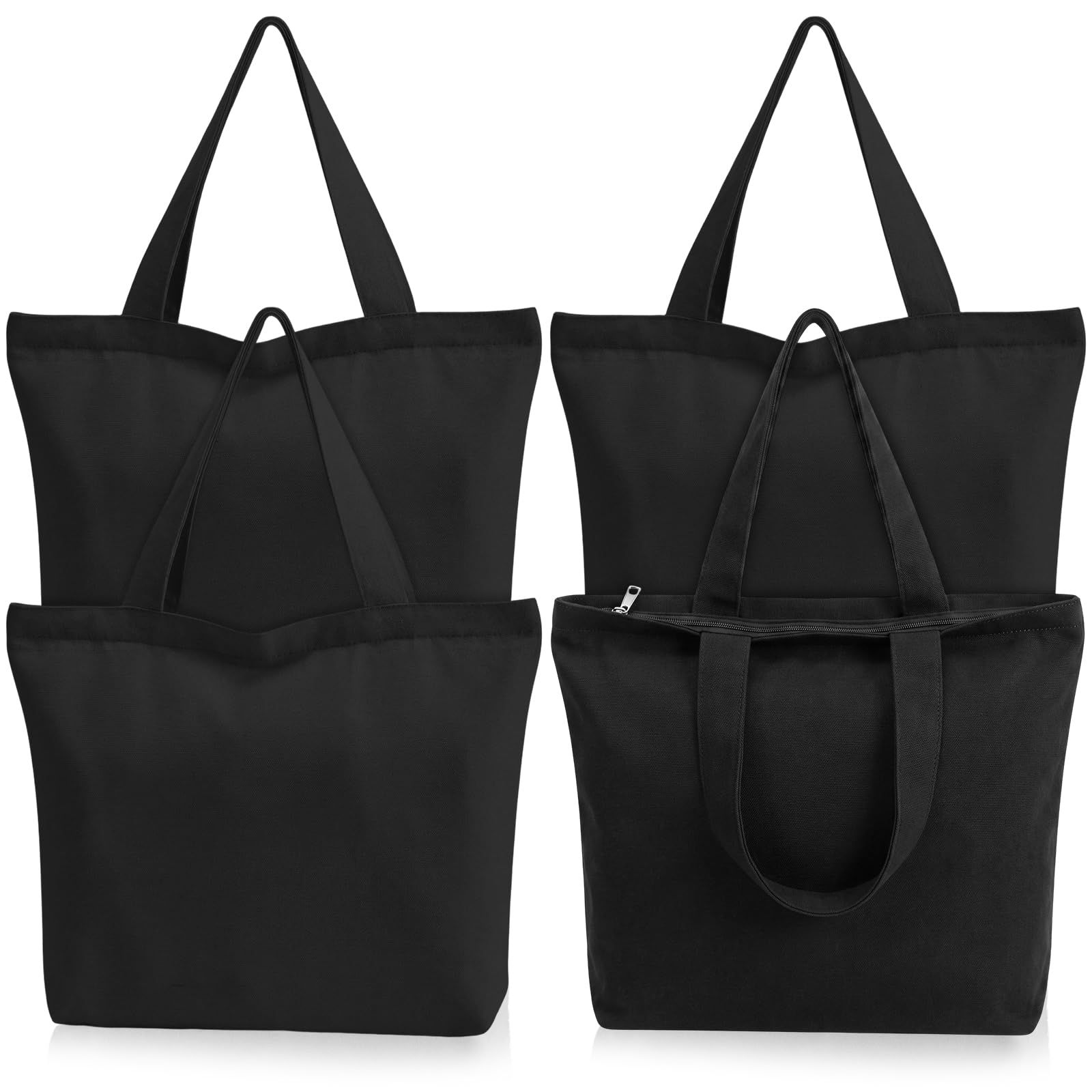 Epakh 6 Pack Canvas Tote Bag Bulk with Zipper, 16.5 x 13 Inch, Black