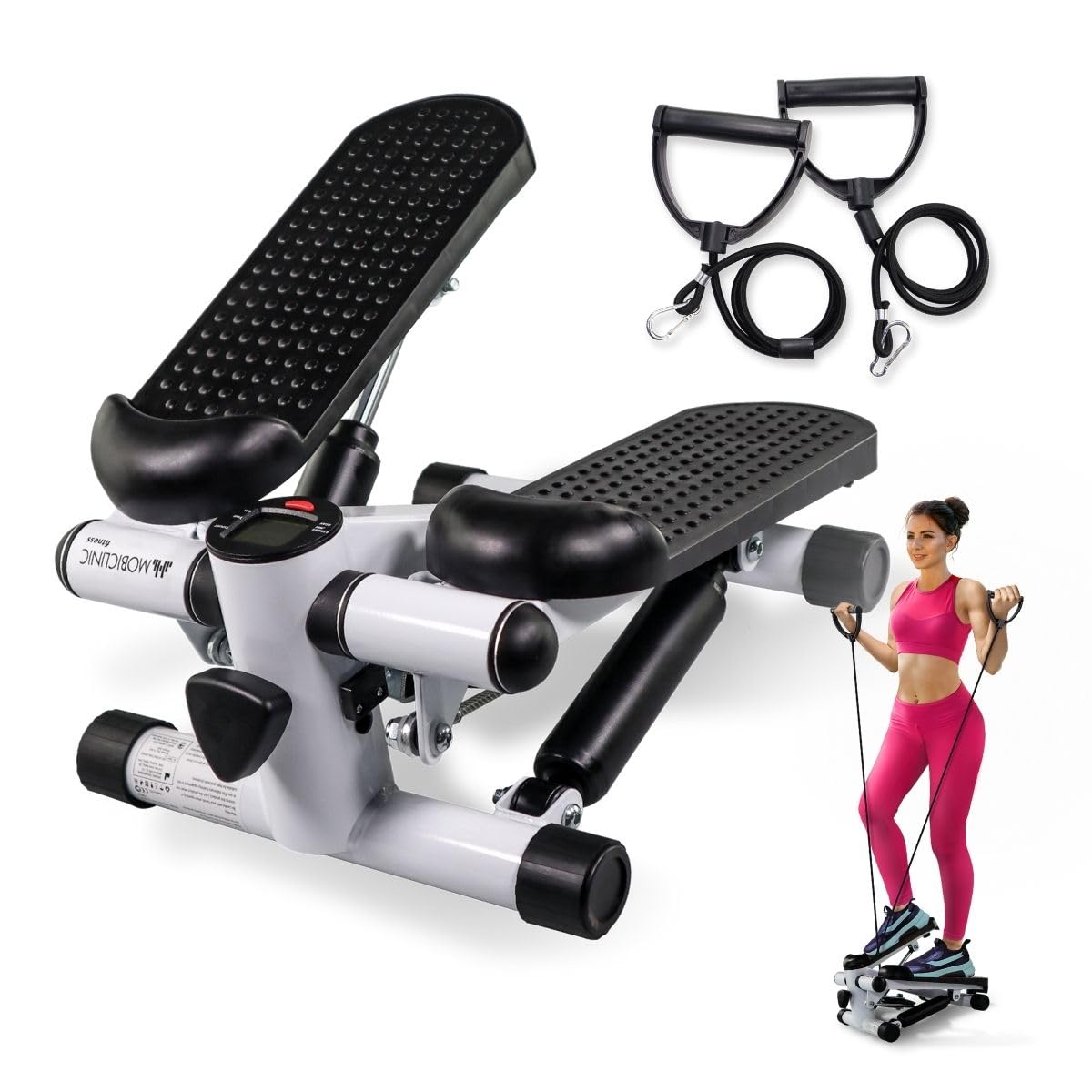 Mobiclinic® Fitness, Stepper, 2 en 1, Step Plus, Cordes de résistance, Multifonction, Bras et Jambes, Ecran LCD, Charge 100 kg, Compact, Home Gym, Hauteur réglables