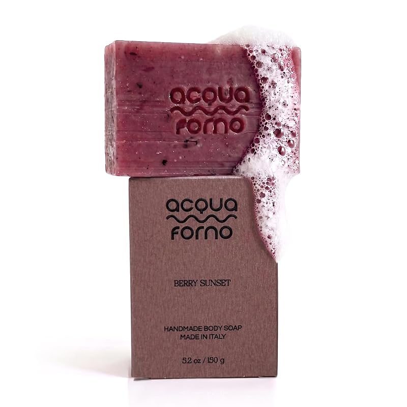 Sabonete em barra de azeite de oliva italiano acqua forno, processo a frio, óleo de borragem e amora-preta, 148 g