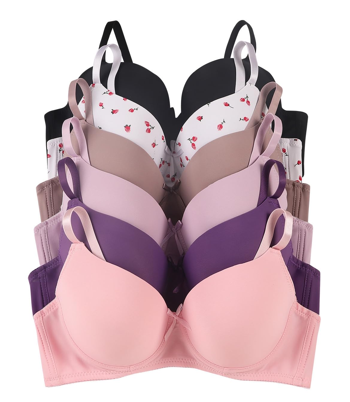 Viola's Secret 6 Pack of Color Print T-Shirt Bras B Cup C Cup and D Cup