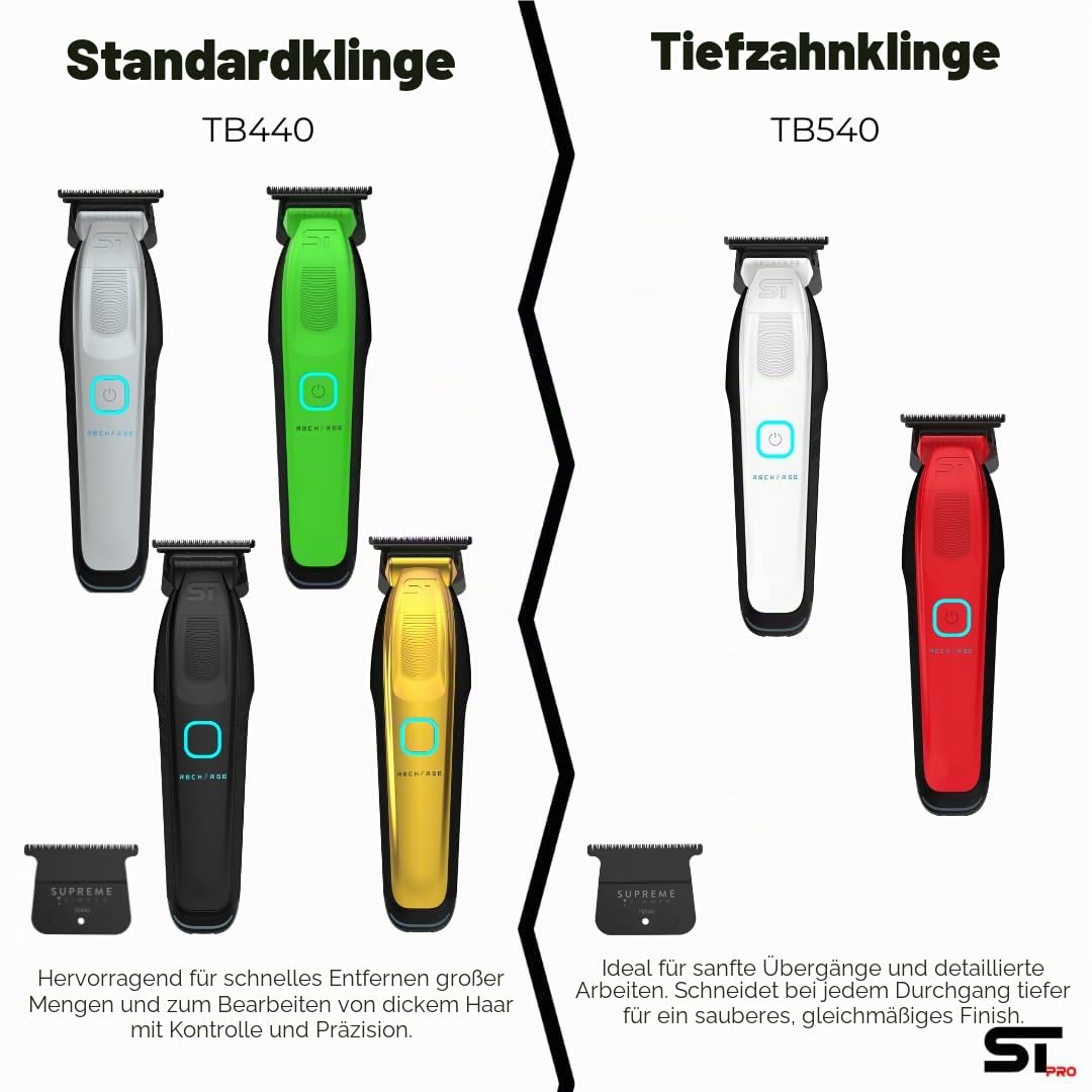 Supreme Trimmer Recharge ST777 – Professional Barber Trimmer with 2 Removable Batteries | 8000 RPM Motor, Smart Charging Dock, USB-C Fast Charge (Gold)