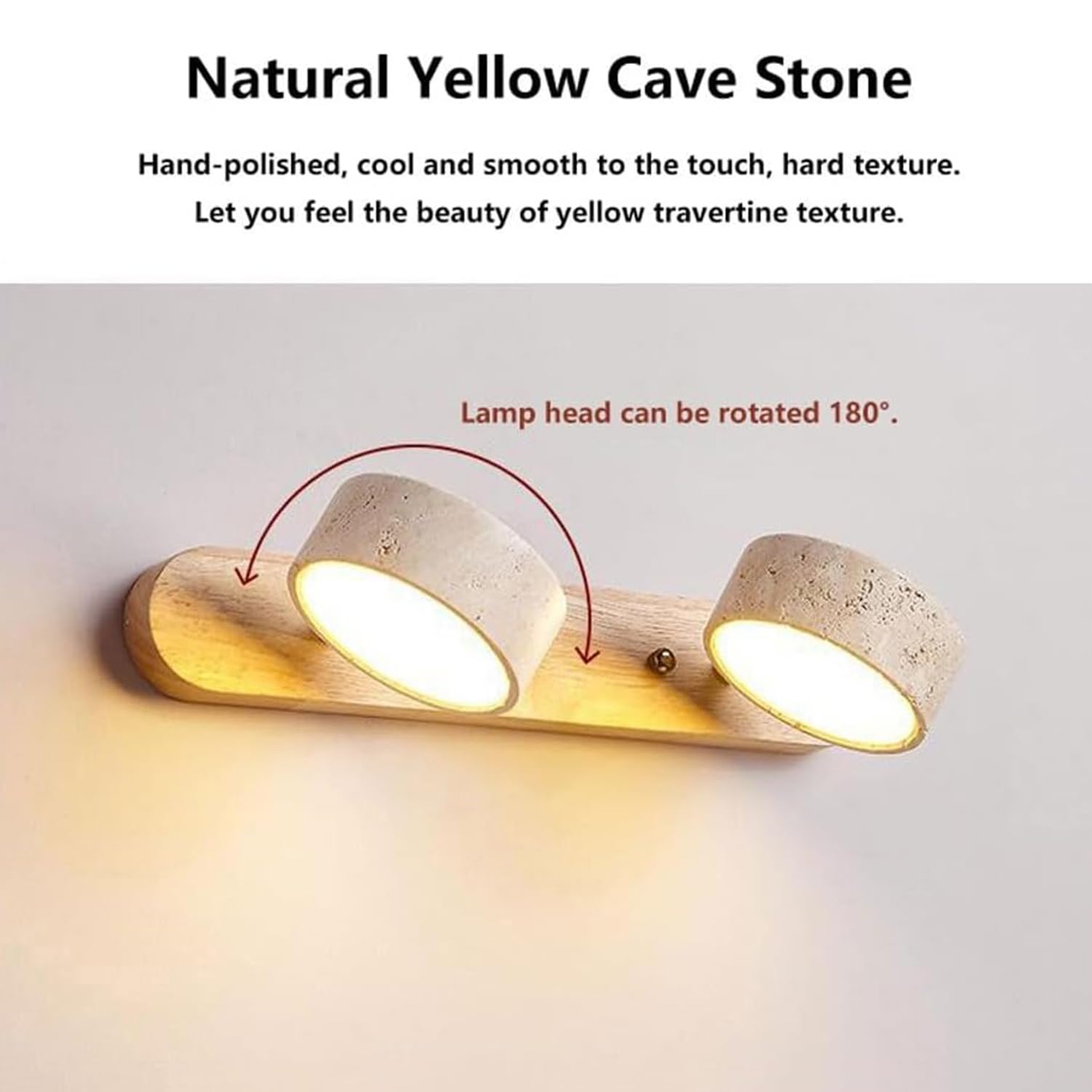 Wandleuchte aus Naturstein Travertin Gelb LED Badezimmerleuchte Drehbarer Schirm Dimmbar Ø32cm Warmweiß