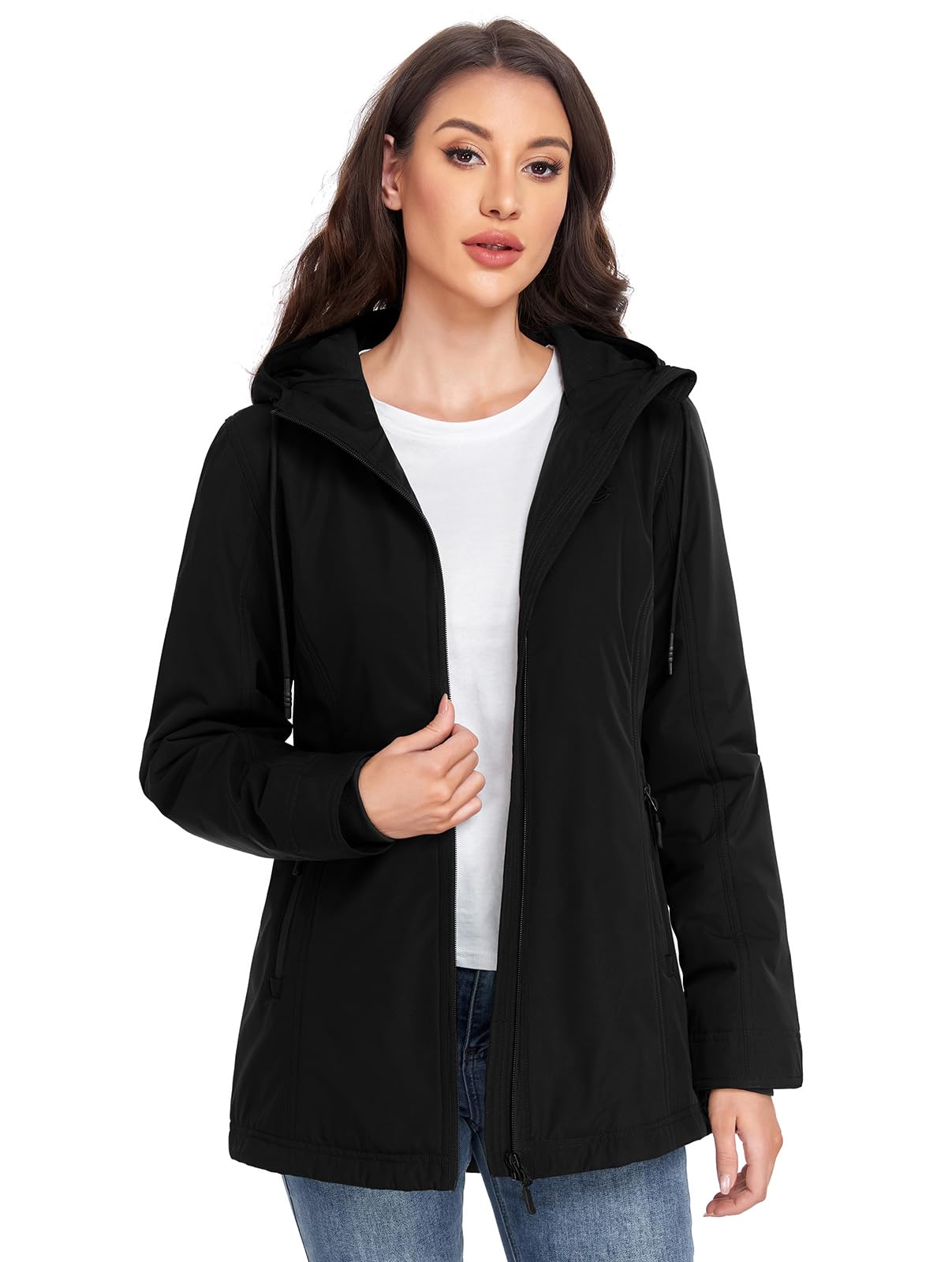 Jacke Damen Übergangsjacke Leichte Softshelljacke Wasserdichte Damen-Jacken Outdoor Jacken Gefütterte Windjacke mit Kapuze