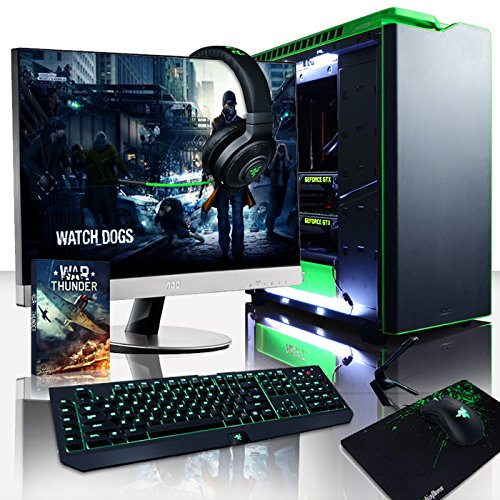 Los mejores PC para gaming: comparativa 2023 5 VIBOX Legend 28 - Ordenador para Gaming (27", Intel i7-5960X, 32 GB de RAM, 3 TB de Disco Duro, Nvidia Geforce GTX 980 Ti SLI) Color Negro y Verde - Teclado QWERTY Inglés