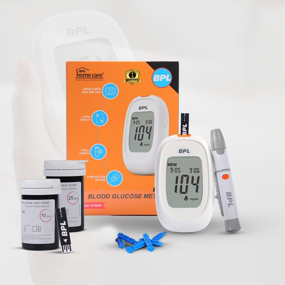 BPL Medical Technologies Glucose Meter Kit for Instant Accurate Blood Sugar Test at Home|Glucometer Machine, 10 Lancets, Lancing Devices & Vial of 35 (10+25) Diabetes Test Strips Combo-image-21