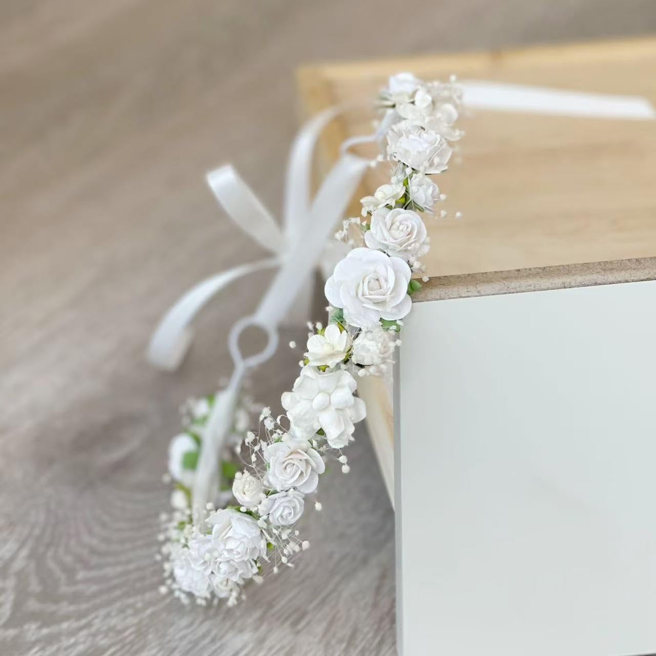 Toddler Flower Crown with Baby's Breath 1st Birthday Photo Prop Headpiece Baby Girls Floral Hair Wreath Rustic Wedding Headband for Toddler(40cm length) - Image 5
