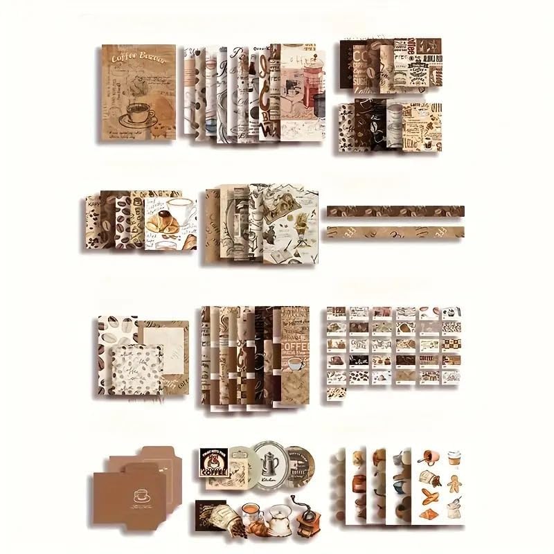 Image of ATIRAMANIYA Vintage Aesthetic Scrapbook Kit(346Pcs) Scrapbooking Supplies Kit with Bullet Junk Journal,Stationery,A6 Grid Notebook Journaling Gift for Girl (Coffee Bazaar)