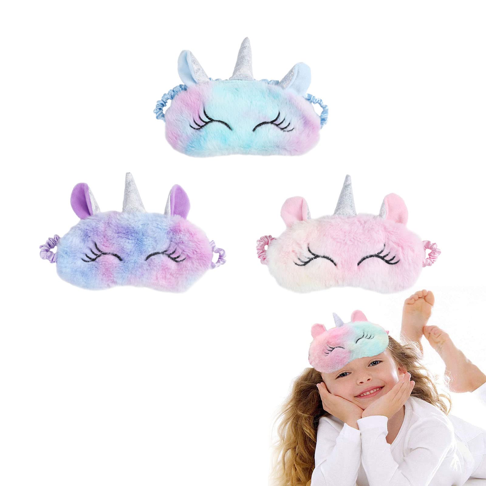 Máscara para Dormir,3 Piezas Antifaz de Unicornio,Máscara con los Ojos Vendados,Máscara de Dormir para Niños,para Dormir para Mujeres y Niñas Viajar Hogar Oficina ​Descansar Niñas y Mujeres