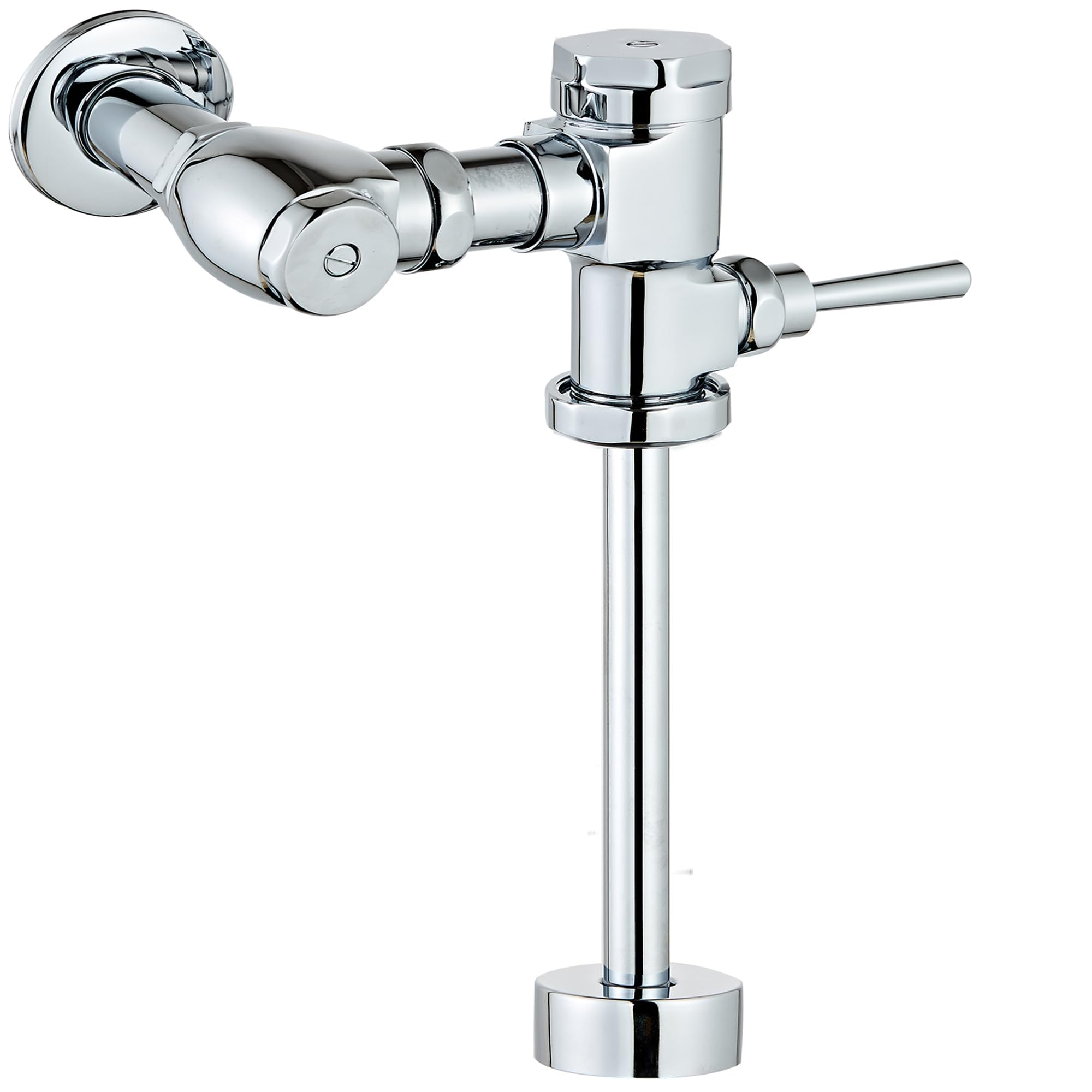 Válvula de descarga de orinal manual expuesta, perilla de volumen de agua ajustable, acabado cromado pulido, adecuado para lugares públicos, hotel, oficina, mercado