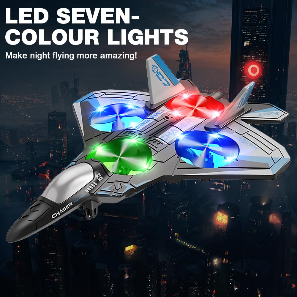 Avión de control remoto, avión de control remoto de 2.4 GHz con luz fría, flota a altura fija, rollo de acrobacias de 360°, aviones RC EVA con potente potencia, avión RC para adultos, niños