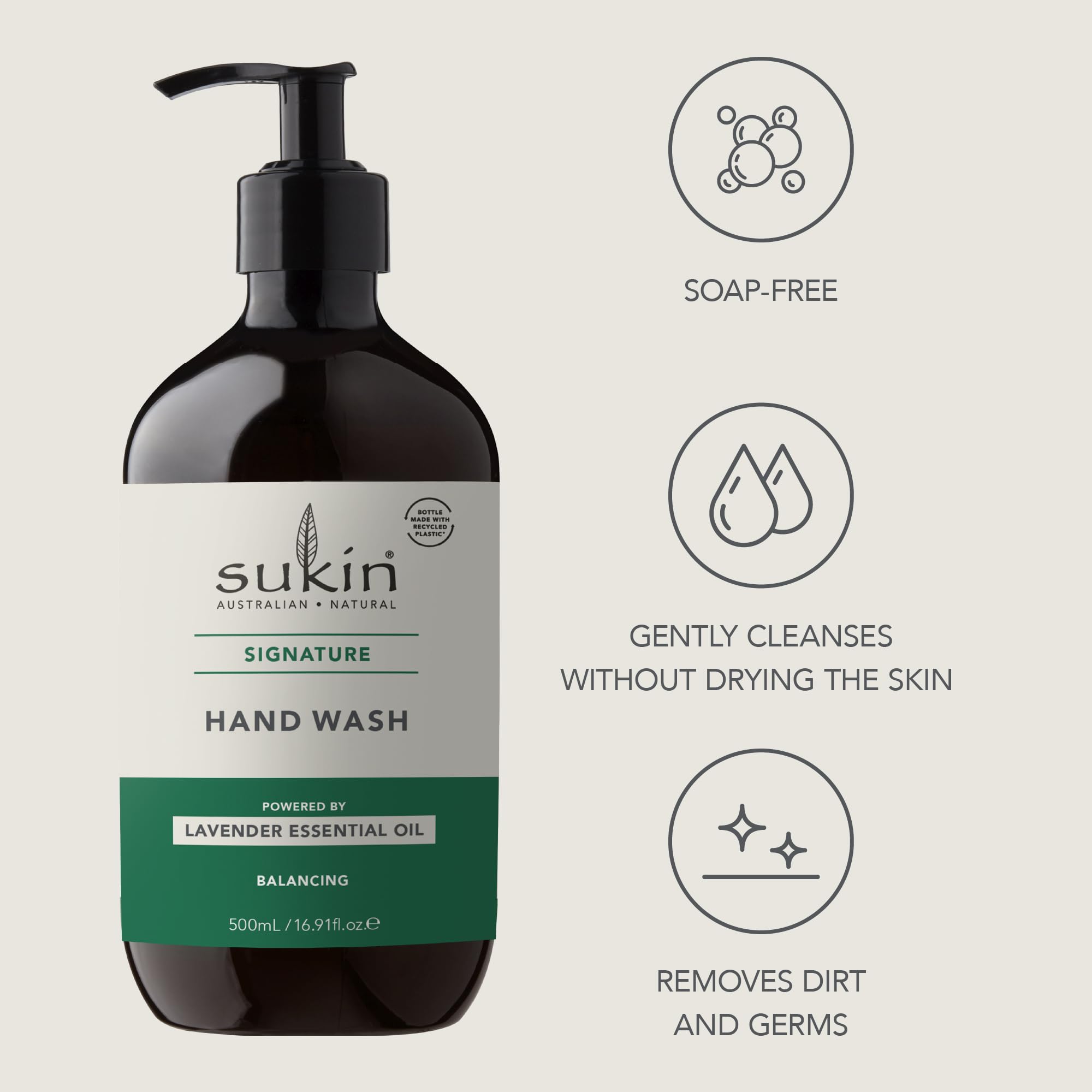 Sukin Australian Natural Signature mydło do rąk, 500 ml, delikatnie usuwa brud i nawilża, z dziką różą i awokado, wegańskie