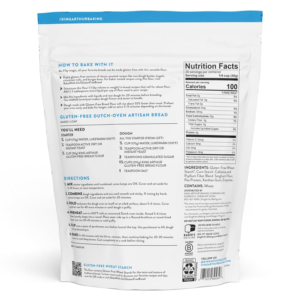 King Arthur Brotmehl, glutenfrei, 1:1 Mehlersatz, ideal für Heferezepte, 0,9 kg