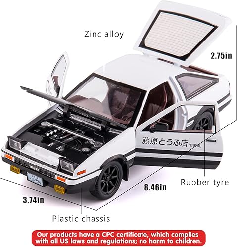 Miniatura 2 de BDTCTK 1/24 AE86 Initial D Model Car Coche de juguete grande, auto de juguete de aleación de zinc con sonido y luz para regalo de niños y niñas
