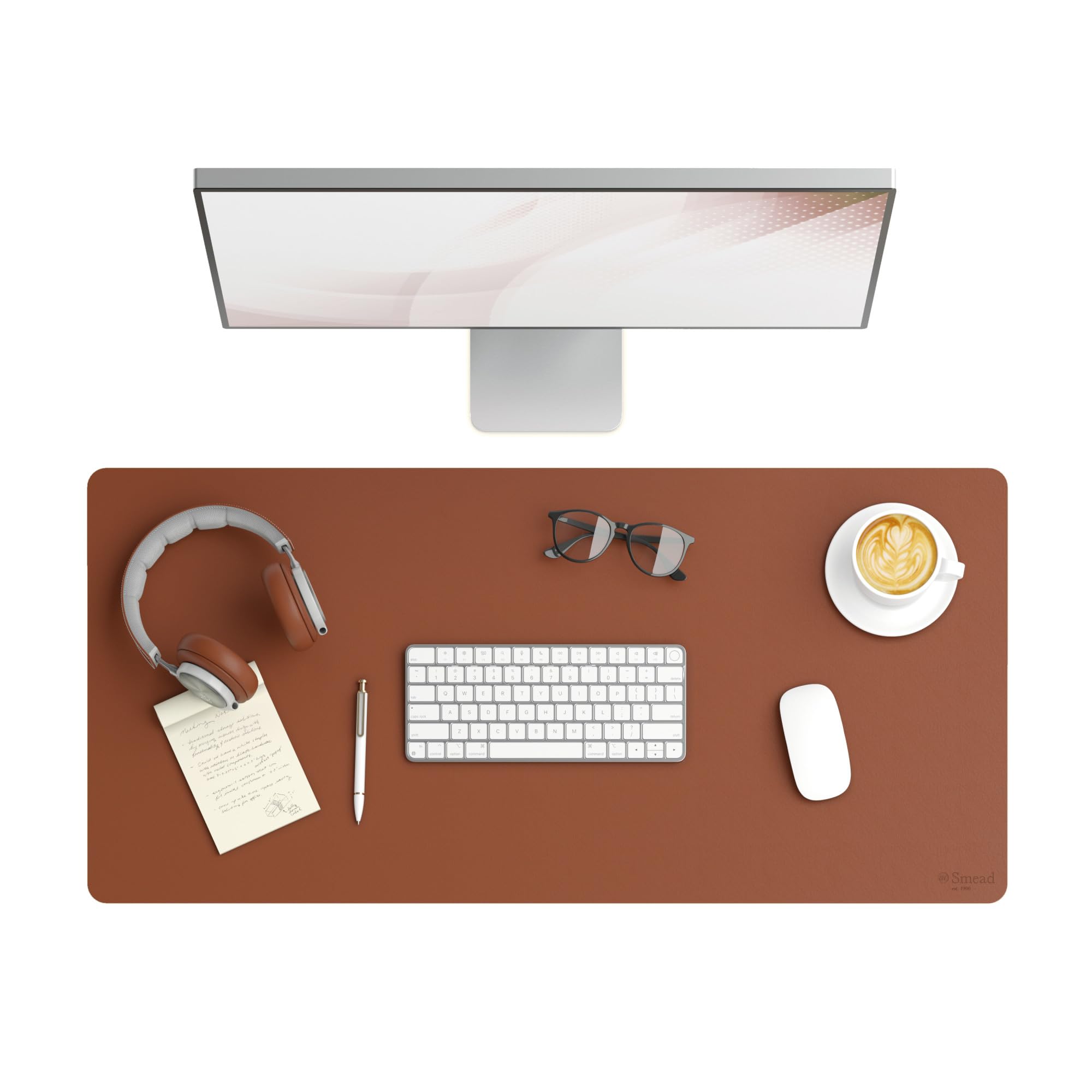 Smead Desk Pad, Vegan Leather Desk Mat with Non-Slip Faux Suede Backing, Perfect Desk Organizer for Office Decor, 36” x 17” Large, Saddle (64827)