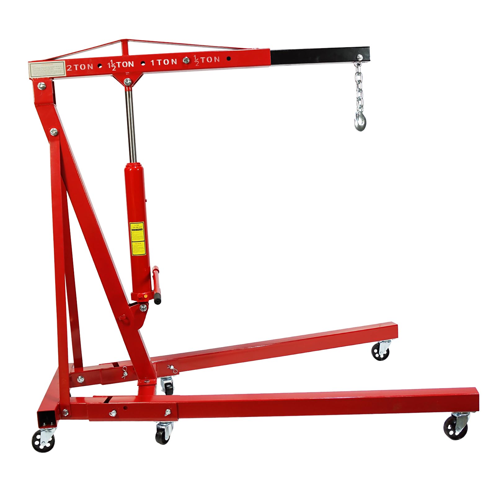 engine hoist, 2 ton folding cherry picker shop crane hoist lift, heavy duty hydraulic engine crane with 6 casters, engine hoist lever for engine lifting loading (4400 lbs)