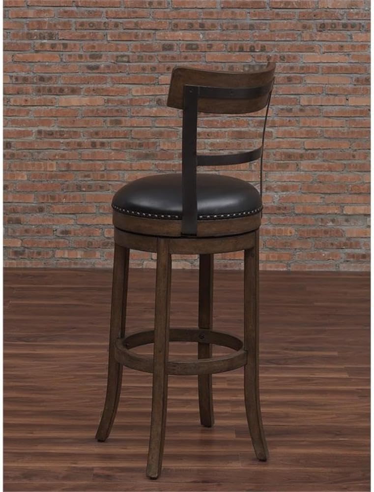 BOWERY HILL Swivel Counter Stool, 26-Inch Seat Height, Hardwood and Metal Frame, Washed Brown Finish, Black Bonded Leather Seat, Fire Retardant Cushion, Industrial Style for Home Bar or Kitchen Use