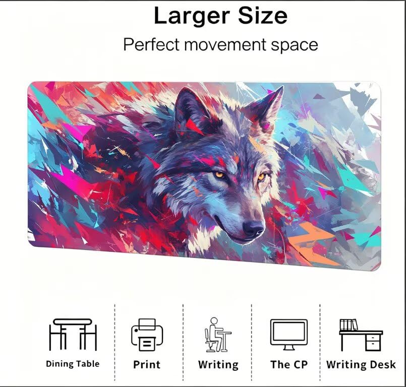 Podkładka pod mysz dla zwierząt XXL 1200 x 600 x 3mm, duża podkładka pod mysz wilk podkładka do gier, przyszyte krawędzie, antypoślizgowa gumowa podkładka pod mysz, do biura i gier, prezenty dla